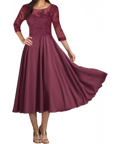 Mother of The Bride Dresses Tea Length Lace 3/4 Sleeve Chiffon Evening Dress Formal Gowns Peacock $41.00 Dresses