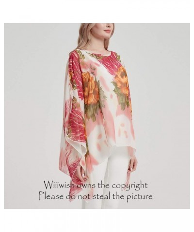 Women's Floral Chiffon Blouse Batwing Summer Hippie Sheer Loose Caftan Poncho Tunic Shirt Tops Floral Flame $10.70 Tops