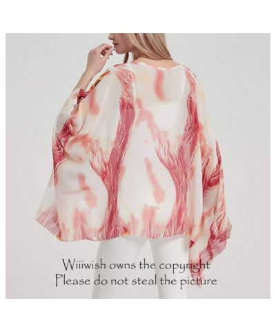 Women's Floral Chiffon Blouse Batwing Summer Hippie Sheer Loose Caftan Poncho Tunic Shirt Tops Floral Flame $10.70 Tops