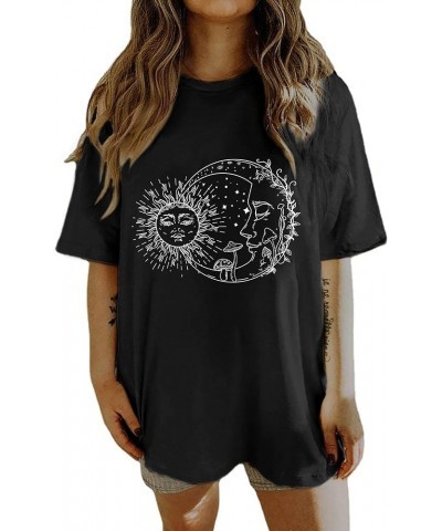 Women's Summer Mushroom and Sun Moon Print Crewneck Short Sleeve Oversized T Shirt Vintage Graphic Tee Ow-sunmoon Murleaf $10...