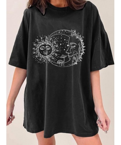 Women's Summer Mushroom and Sun Moon Print Crewneck Short Sleeve Oversized T Shirt Vintage Graphic Tee Ow-sunmoon Murleaf $10...