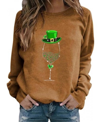 Ladies Pullover Sweatshirt St Patricks Day Round Neck Long Sleeved Casual Hoodless Sweatshirt A-khaki $5.82 Socks