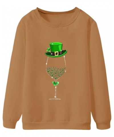 Ladies Pullover Sweatshirt St Patricks Day Round Neck Long Sleeved Casual Hoodless Sweatshirt A-khaki $5.82 Socks