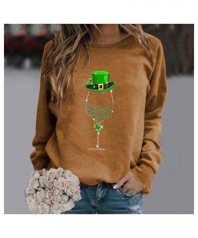 Ladies Pullover Sweatshirt St Patricks Day Round Neck Long Sleeved Casual Hoodless Sweatshirt A-khaki $5.82 Socks