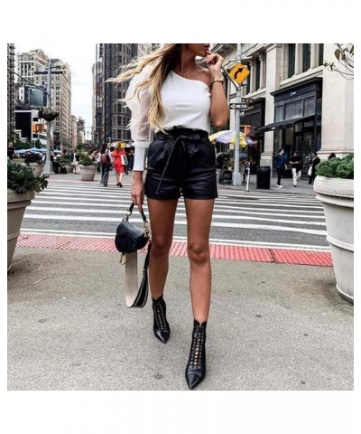 Faux Leather PU Elastic Shaping Hip Push Up Pants Black Thick Sexy Leggings for Women Black Short 2 $19.60 Others