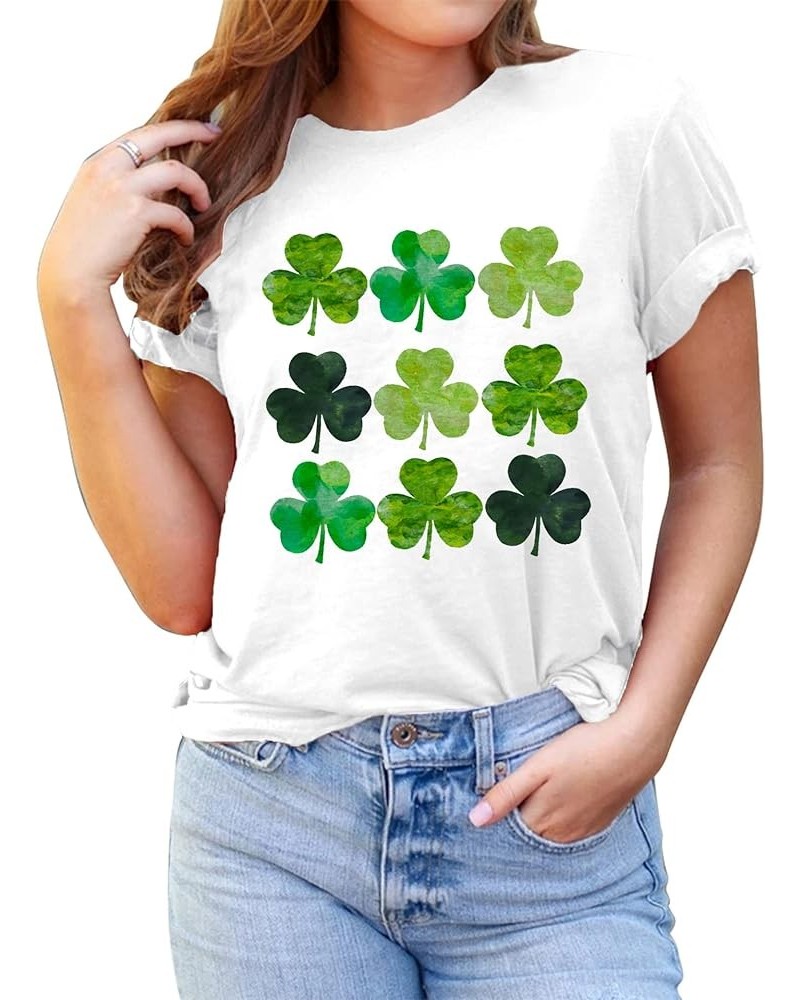 St. Patrick's Day Shirts for Women Shamrock T Shirt St. Paddys Day Lucky Green Clover Short Sleeve Tops White $10.43 T-Shirts