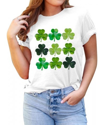 St. Patrick's Day Shirts for Women Shamrock T Shirt St. Paddys Day Lucky Green Clover Short Sleeve Tops White $10.43 T-Shirts