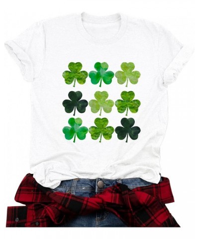 St. Patrick's Day Shirts for Women Shamrock T Shirt St. Paddys Day Lucky Green Clover Short Sleeve Tops White $10.43 T-Shirts