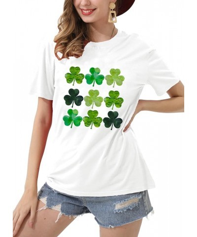 St. Patrick's Day Shirts for Women Shamrock T Shirt St. Paddys Day Lucky Green Clover Short Sleeve Tops White $10.43 T-Shirts