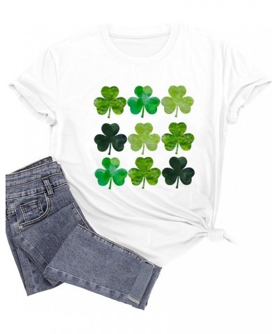 St. Patrick's Day Shirts for Women Shamrock T Shirt St. Paddys Day Lucky Green Clover Short Sleeve Tops White $10.43 T-Shirts