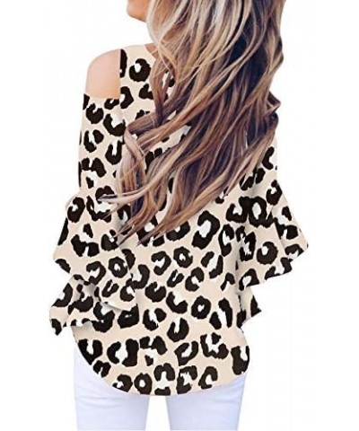 Womens Cold Shoulder Blouse Bell Sleeve Tie Knot Casual Summer Shirt Tops 1-leopard $14.40 Blouses