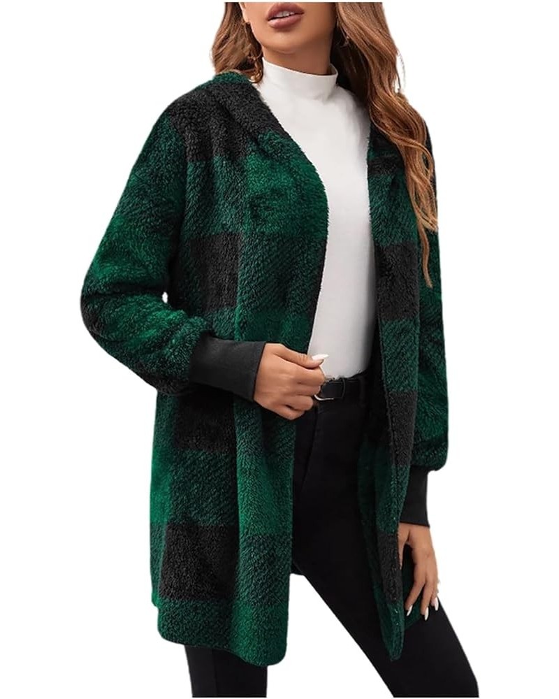 Winter Coats for Women Sherpa Plaid Shacket Plus Size Oversized Cardigan Color Block Teddy Coat Fuzzy Fleece Jacket 2✦✧green ...