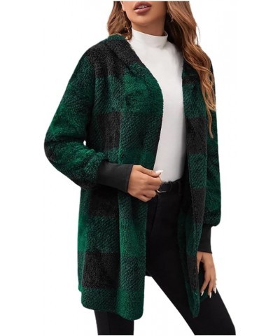 Winter Coats for Women Sherpa Plaid Shacket Plus Size Oversized Cardigan Color Block Teddy Coat Fuzzy Fleece Jacket 2✦✧green ...