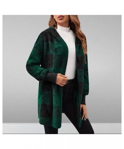 Winter Coats for Women Sherpa Plaid Shacket Plus Size Oversized Cardigan Color Block Teddy Coat Fuzzy Fleece Jacket 2✦✧green ...