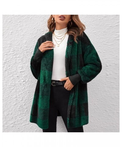 Winter Coats for Women Sherpa Plaid Shacket Plus Size Oversized Cardigan Color Block Teddy Coat Fuzzy Fleece Jacket 2✦✧green ...