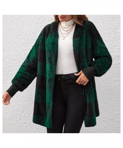 Winter Coats for Women Sherpa Plaid Shacket Plus Size Oversized Cardigan Color Block Teddy Coat Fuzzy Fleece Jacket 2✦✧green ...