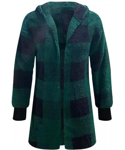 Winter Coats for Women Sherpa Plaid Shacket Plus Size Oversized Cardigan Color Block Teddy Coat Fuzzy Fleece Jacket 2✦✧green ...