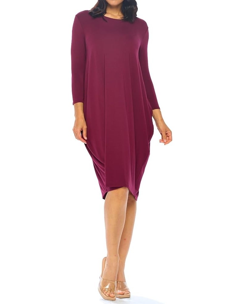 Women's Side Drape Midi Dress Loose Casual Formal Wine $12.99 Dresses