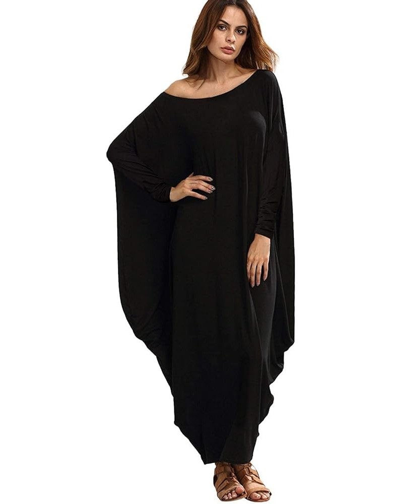 Women's Boat Neck Dolman Long Sleeve Baggy Caftan Harem Oversized Dress Black | Long Sleeve $21.60 Dresses