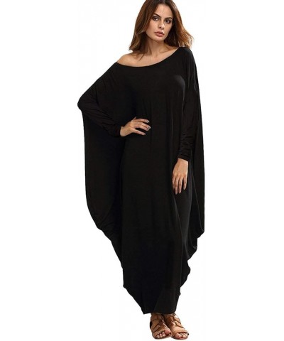 Women's Boat Neck Dolman Long Sleeve Baggy Caftan Harem Oversized Dress Black | Long Sleeve $21.60 Dresses