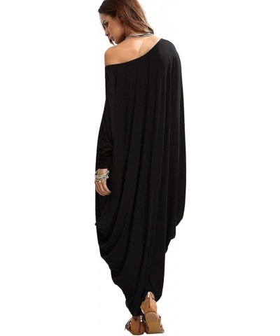 Women's Boat Neck Dolman Long Sleeve Baggy Caftan Harem Oversized Dress Black | Long Sleeve $21.60 Dresses