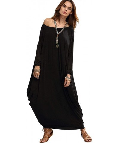 Women's Boat Neck Dolman Long Sleeve Baggy Caftan Harem Oversized Dress Black | Long Sleeve $21.60 Dresses