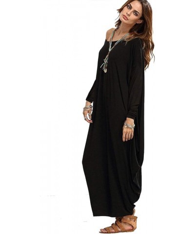 Women's Boat Neck Dolman Long Sleeve Baggy Caftan Harem Oversized Dress Black | Long Sleeve $21.60 Dresses