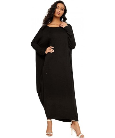 Women's Boat Neck Dolman Long Sleeve Baggy Caftan Harem Oversized Dress Black | Long Sleeve $21.60 Dresses