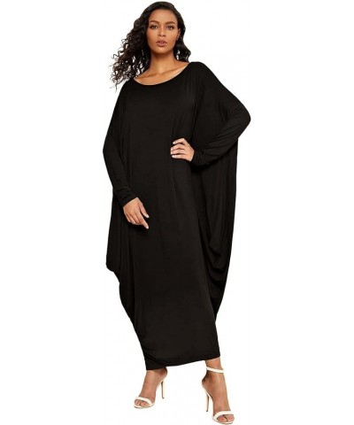 Women's Boat Neck Dolman Long Sleeve Baggy Caftan Harem Oversized Dress Black | Long Sleeve $21.60 Dresses