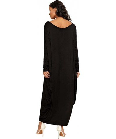 Women's Boat Neck Dolman Long Sleeve Baggy Caftan Harem Oversized Dress Black | Long Sleeve $21.60 Dresses