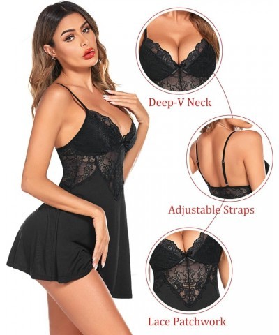 Babydoll Women Lingerie Slip Adjustable Strap Chemise V Neck Sleepwear Sexy Night Dress Black $12.31 Sleep & Lounge