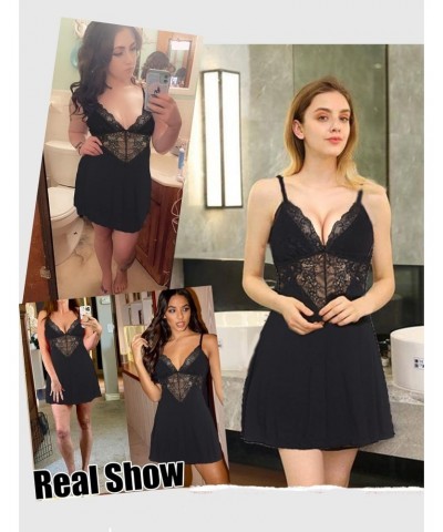 Babydoll Women Lingerie Slip Adjustable Strap Chemise V Neck Sleepwear Sexy Night Dress Black $12.31 Sleep & Lounge