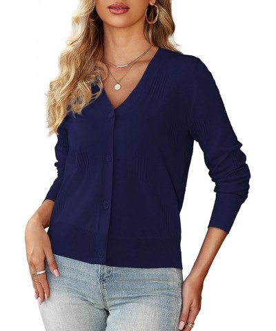 Women's 3/4 Sleeve Cropped Cardigan Open Front Bolero Shrugs S-XL Z-navy Blue-with Button $14.99 Sweaters