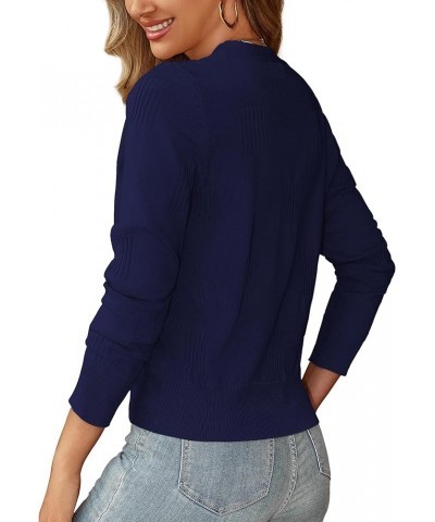 Women's 3/4 Sleeve Cropped Cardigan Open Front Bolero Shrugs S-XL Z-navy Blue-with Button $14.99 Sweaters