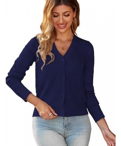 Women's 3/4 Sleeve Cropped Cardigan Open Front Bolero Shrugs S-XL Z-navy Blue-with Button $14.99 Sweaters