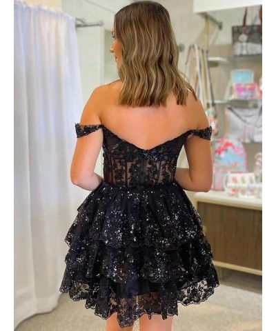 Tiered Lace Homecoming Dresses Short Sequin A Line Prom Dresses Off The Shoulder Party Gown for Women Royal Blue $31.47 Dresses