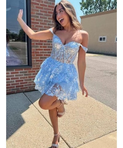 Tiered Lace Homecoming Dresses Short Sequin A Line Prom Dresses Off The Shoulder Party Gown for Women Royal Blue $31.47 Dresses