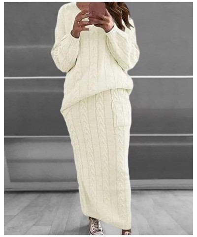 Women's 2 Piece Sweater Outfit Sets Winter Chunky Cable Knit Long Skirt Dress Long Sleeve Sweaters Beige $26.09 Sweaters