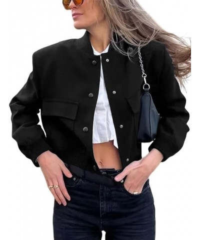 Womens Cropped Jacket Lightweight Bomber Coat Jacket Casual Long Sleeve Varsity Jacket with Pocket Y2k Streetwear Black $17.6...