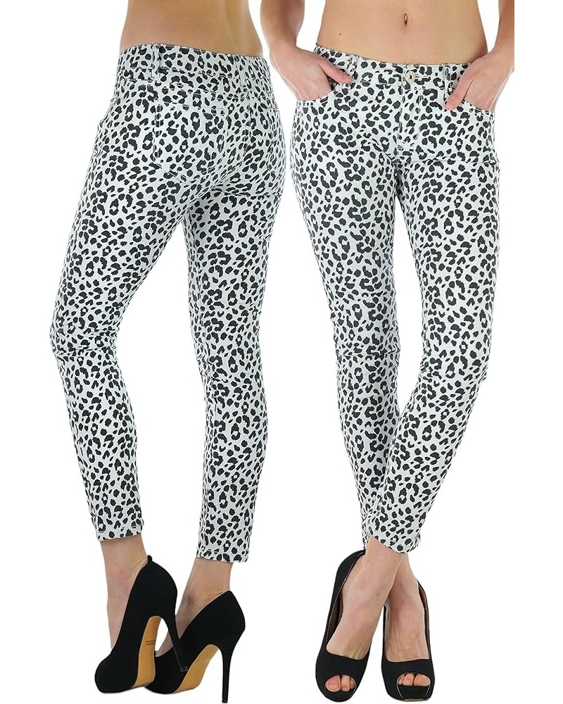 Women's Timeless Basic Versatile Skinny Fit 5-Pocket Zip-Up Ponte Pants White Cheetah Print $17.07 Pants