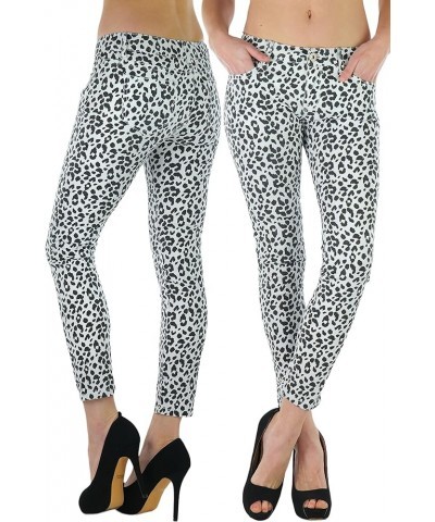 Women's Timeless Basic Versatile Skinny Fit 5-Pocket Zip-Up Ponte Pants White Cheetah Print $17.07 Pants