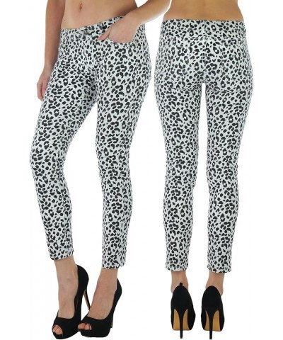 Women's Timeless Basic Versatile Skinny Fit 5-Pocket Zip-Up Ponte Pants White Cheetah Print $17.07 Pants