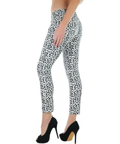 Women's Timeless Basic Versatile Skinny Fit 5-Pocket Zip-Up Ponte Pants White Cheetah Print $17.07 Pants