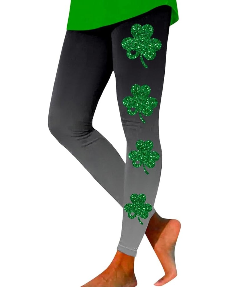 St.Patrick's Day Leggings for Women Sequin Shamrock Print Green Irish Lucky High Waisted Festival Holiday Workout Yoga Pants ...