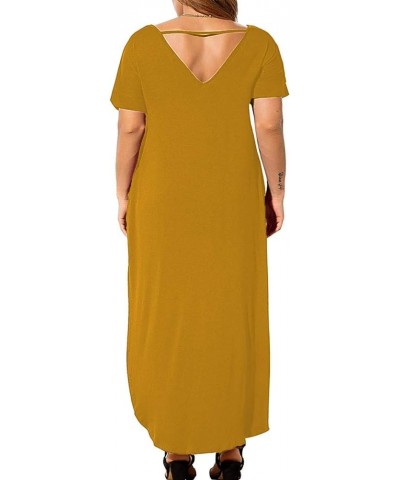 Women's Plus Size Dresses Casual Loose Pocket Short Sleeve Slits Plus Size Long Maxi Dress XL-5X Yellow $15.05 Dresses