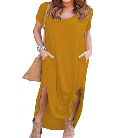 Women's Plus Size Dresses Casual Loose Pocket Short Sleeve Slits Plus Size Long Maxi Dress XL-5X Yellow $15.05 Dresses