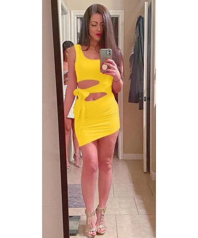 Womens Sexy Bodycon Cut Out Sleeveless Outfit Mini Club Tank Dress Yellow $11.76 Dresses