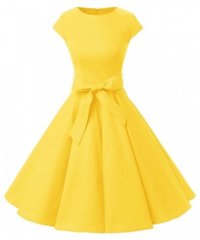 Women Vintage 1950s Retro Rockabilly Prom Dresses Cap-Sleeve 01-yellow $14.53 Dresses