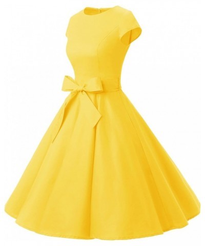 Women Vintage 1950s Retro Rockabilly Prom Dresses Cap-Sleeve 01-yellow $14.53 Dresses