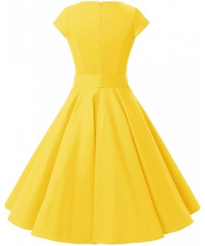 Women Vintage 1950s Retro Rockabilly Prom Dresses Cap-Sleeve 01-yellow $14.53 Dresses